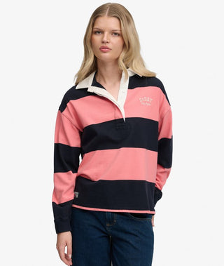 SUPERDRY - HERITAGE STRIPE RUGBY TOP - Navy/Preppy Pink