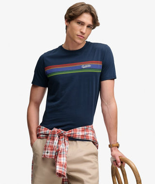 SUPERDRY - OUTDOOR STRIPE LOGO TEE - Lauren Navy