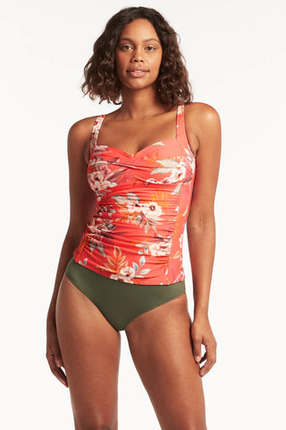 SEA LEVEL ESCAPE TWIST FRONT MULTIFIT SINGLET TOP - Tangerine