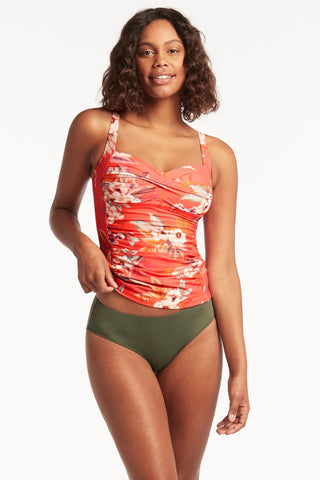SEA LEVEL ESCAPE TWIST FRONT MULTIFIT SINGLET TOP - Tangerine
